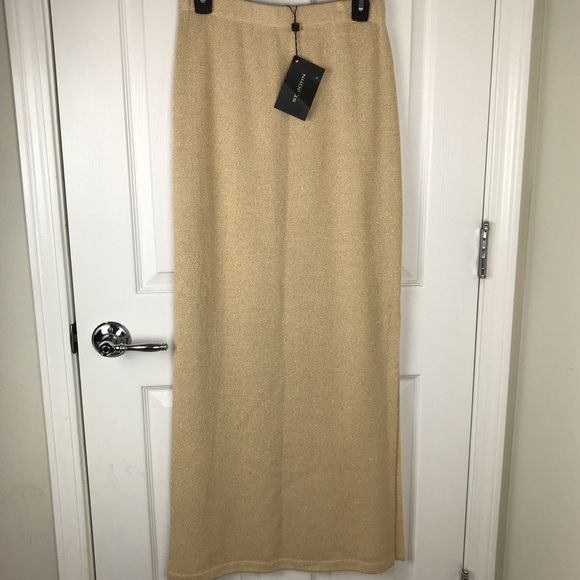 St. John Evening gold shimmer knit maxi skirt NWT - Picture 2 of 7
